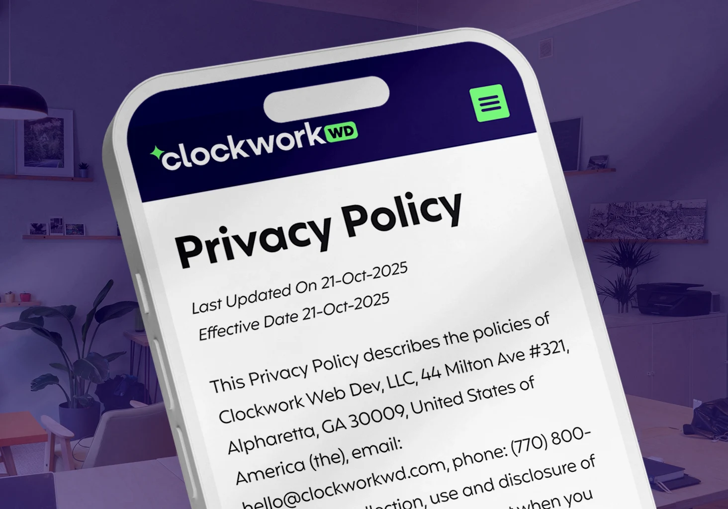 Privacy Policy Page on Mobile Website