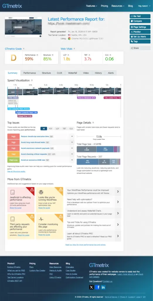 GTMetrix websitespeedreport D