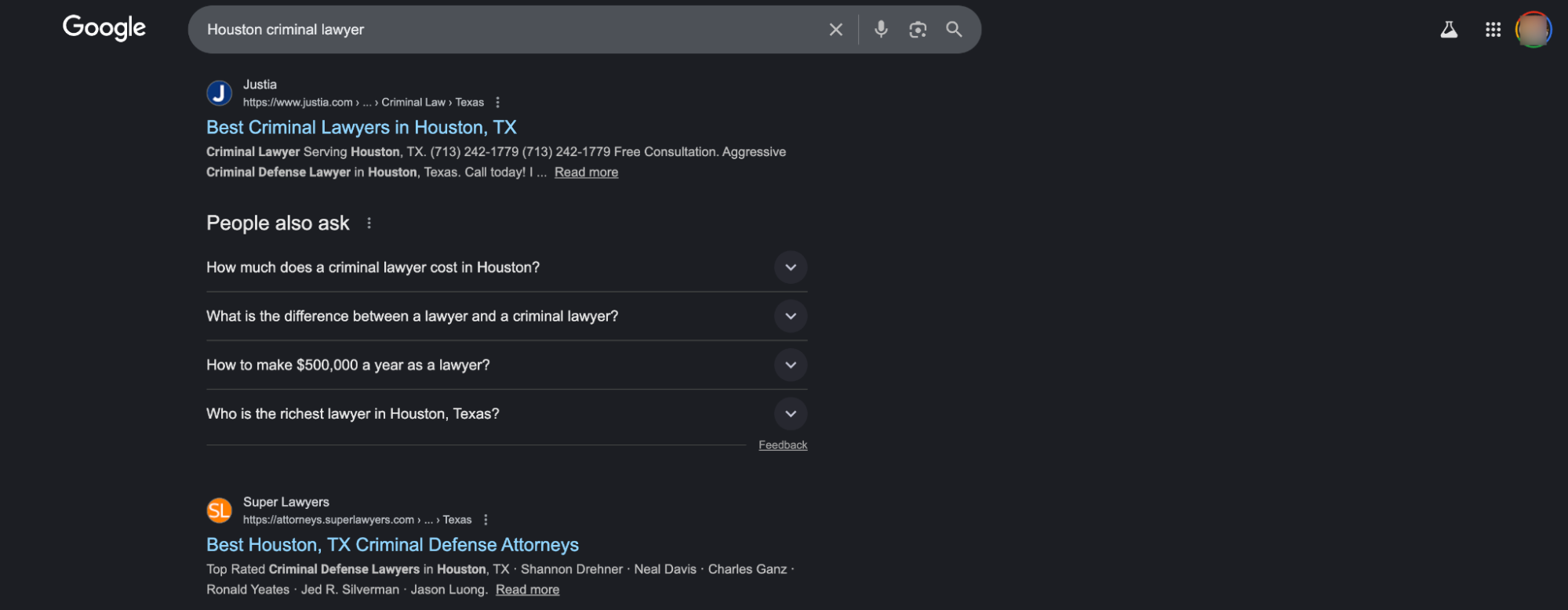 Houston Criminal Lawyer Search Results